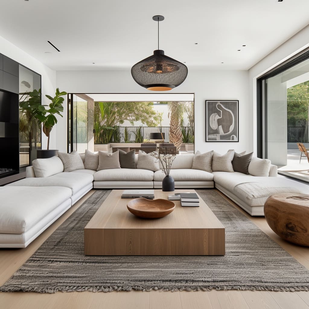 The minimalist interior design of this living room reflects the modern, laid-back LA vibe.