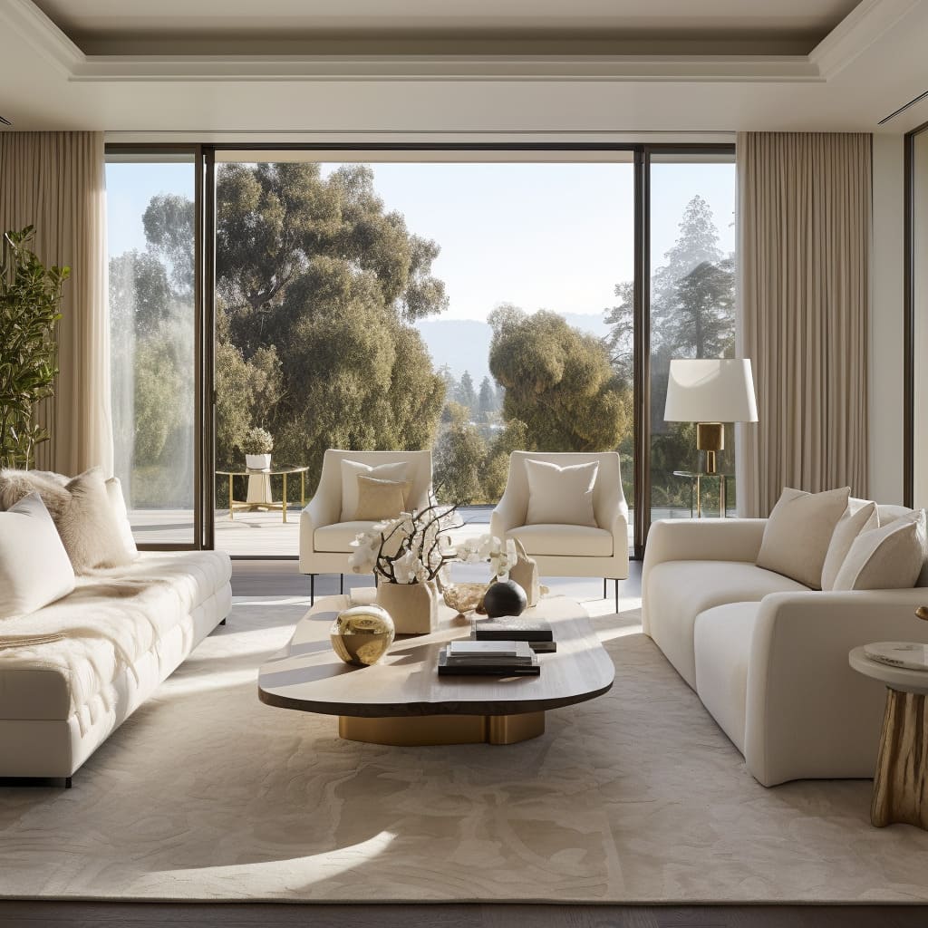 The white armchair in this living room is a stylish statement piece in the house.