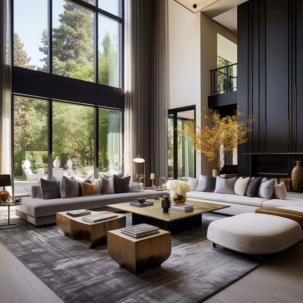 This home's living room features a contemporary design with a spacious layout and minimalist furniture.
