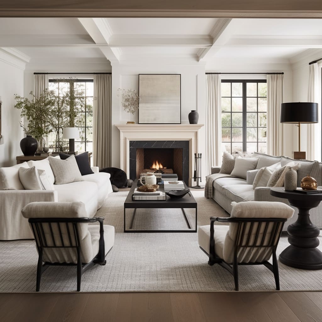 This home's living room is a testament to contemporary transitional style, with a seating arrangement that's both stylish and practical.