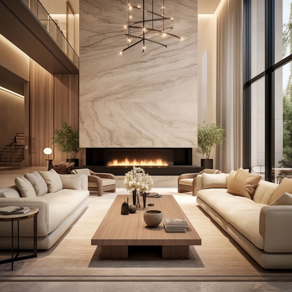 This home's living room pairs sleek armchairs with soft accents for a chic look.