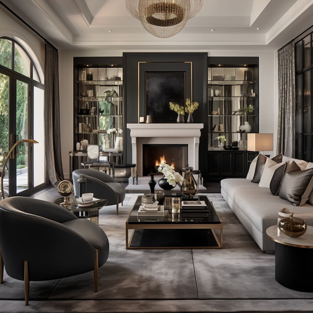 This home's living room reflects a Los Angeles style with its chic, modern furnishings and light-filled interior.