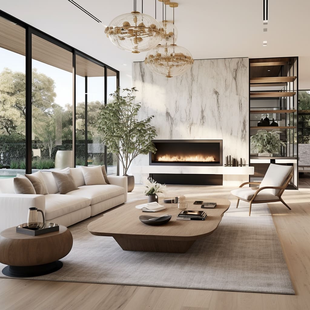 This home's living room with wooden flooring and minimalist furniture exudes a contemporary LA vibe.