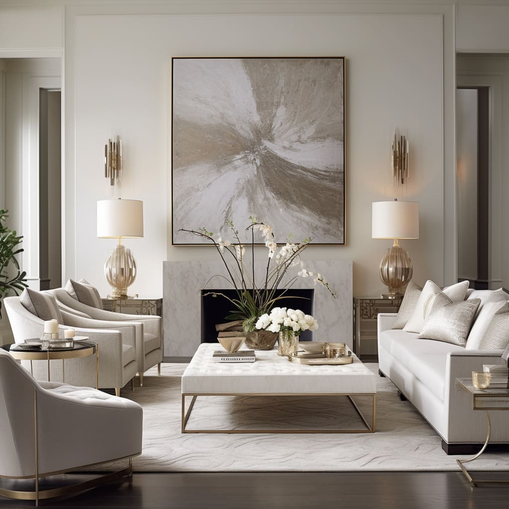 This house features a living room where transitional style meets classic white elegance.