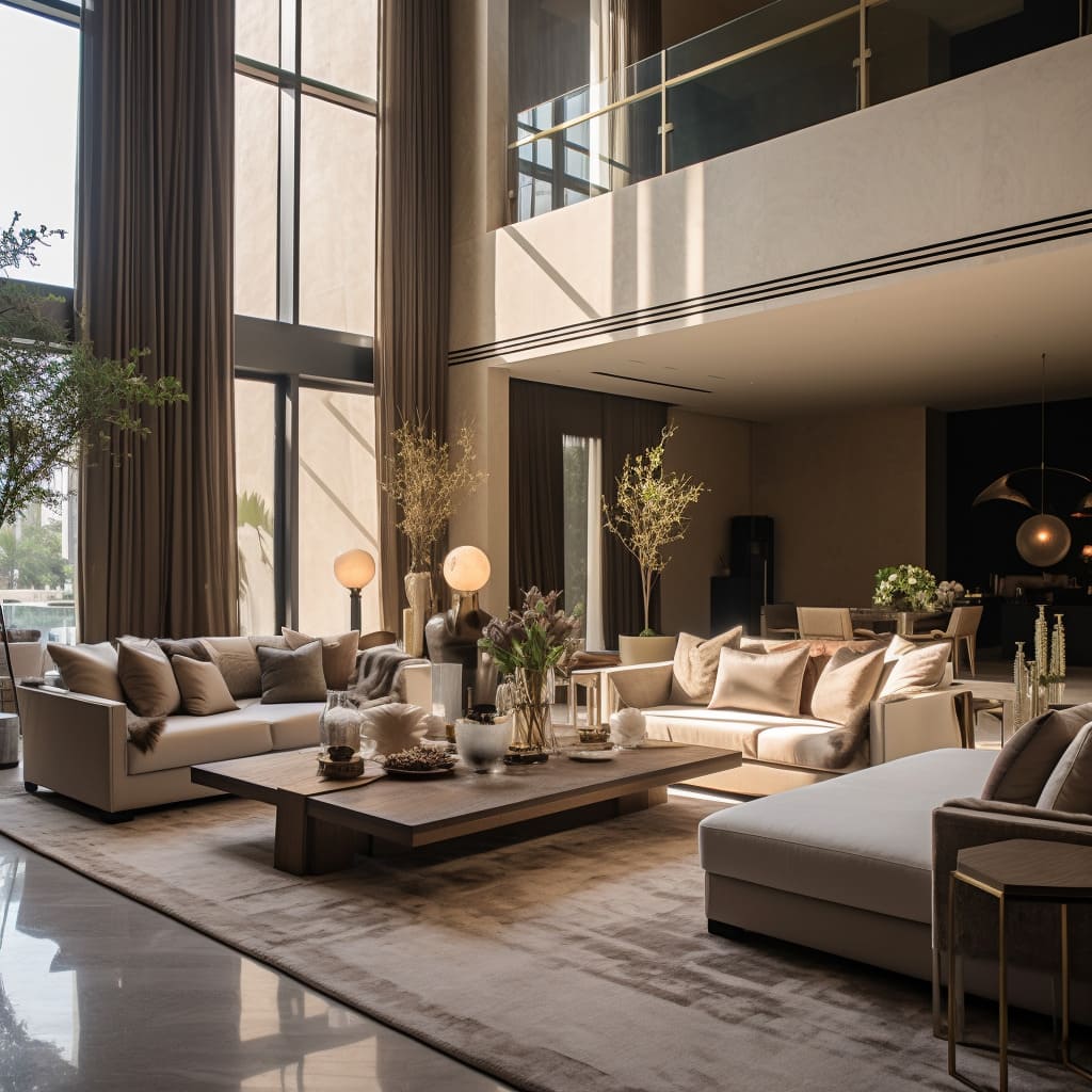 This living space is defined by a stunning travertine coffee table, around which family memories are made.