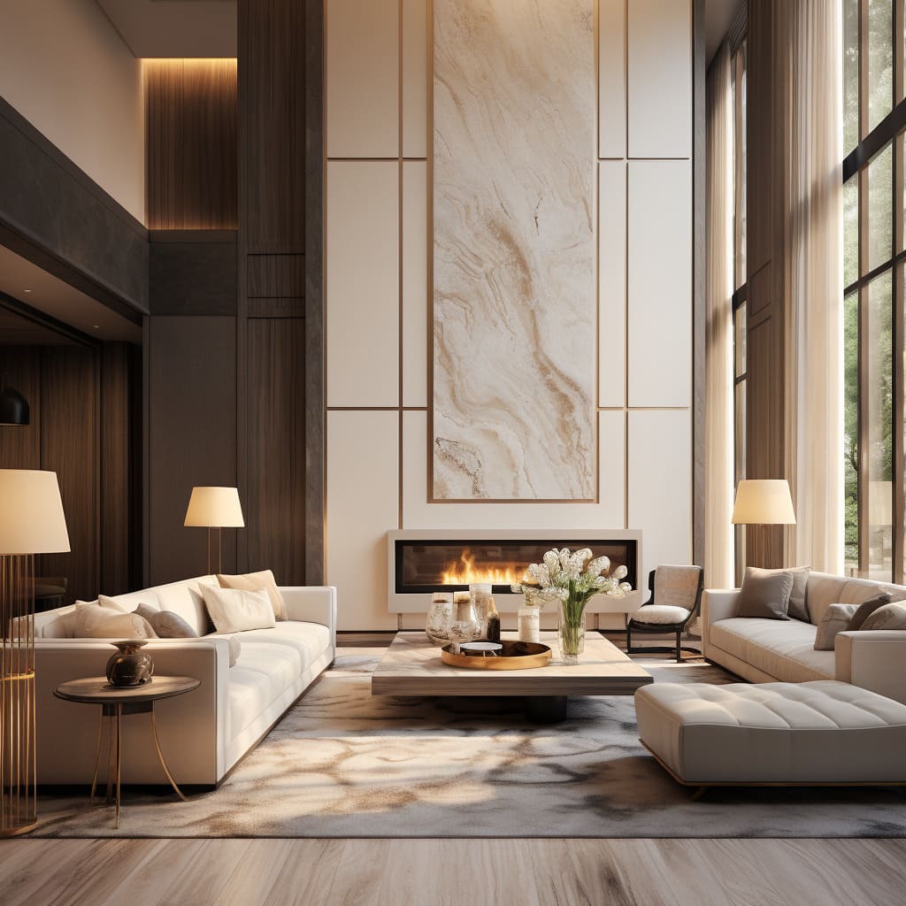 This modern living room's expansive interior design is both luxurious and welcoming.