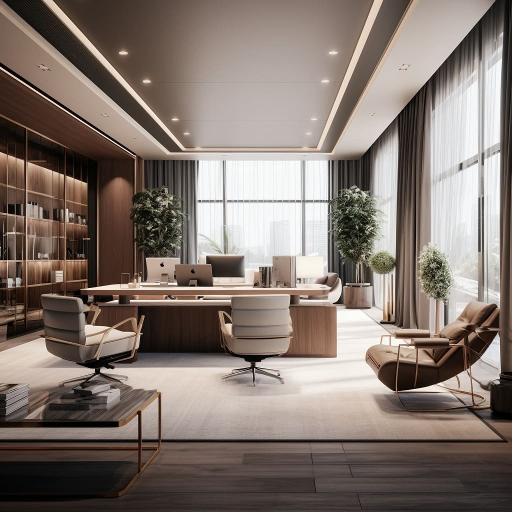 This office is a testament to modern luxury, where every piece of furniture speaks to the CEO's taste.