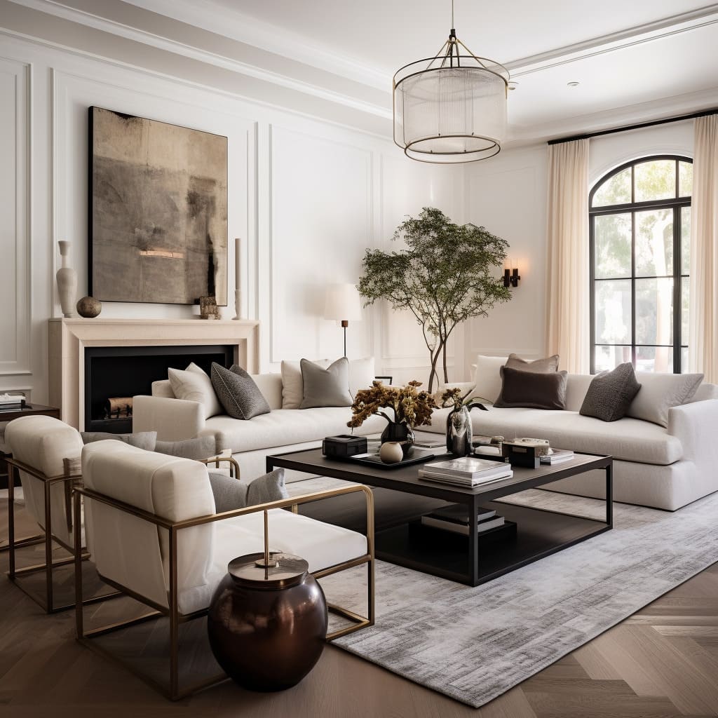This transitional living room captures the essence of modern classic style.