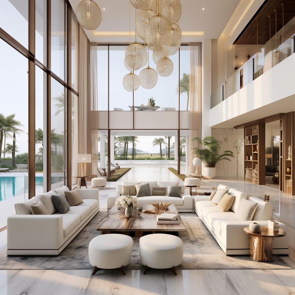 This villa's interior design combines clean lines and neutral tones for a modern touch.