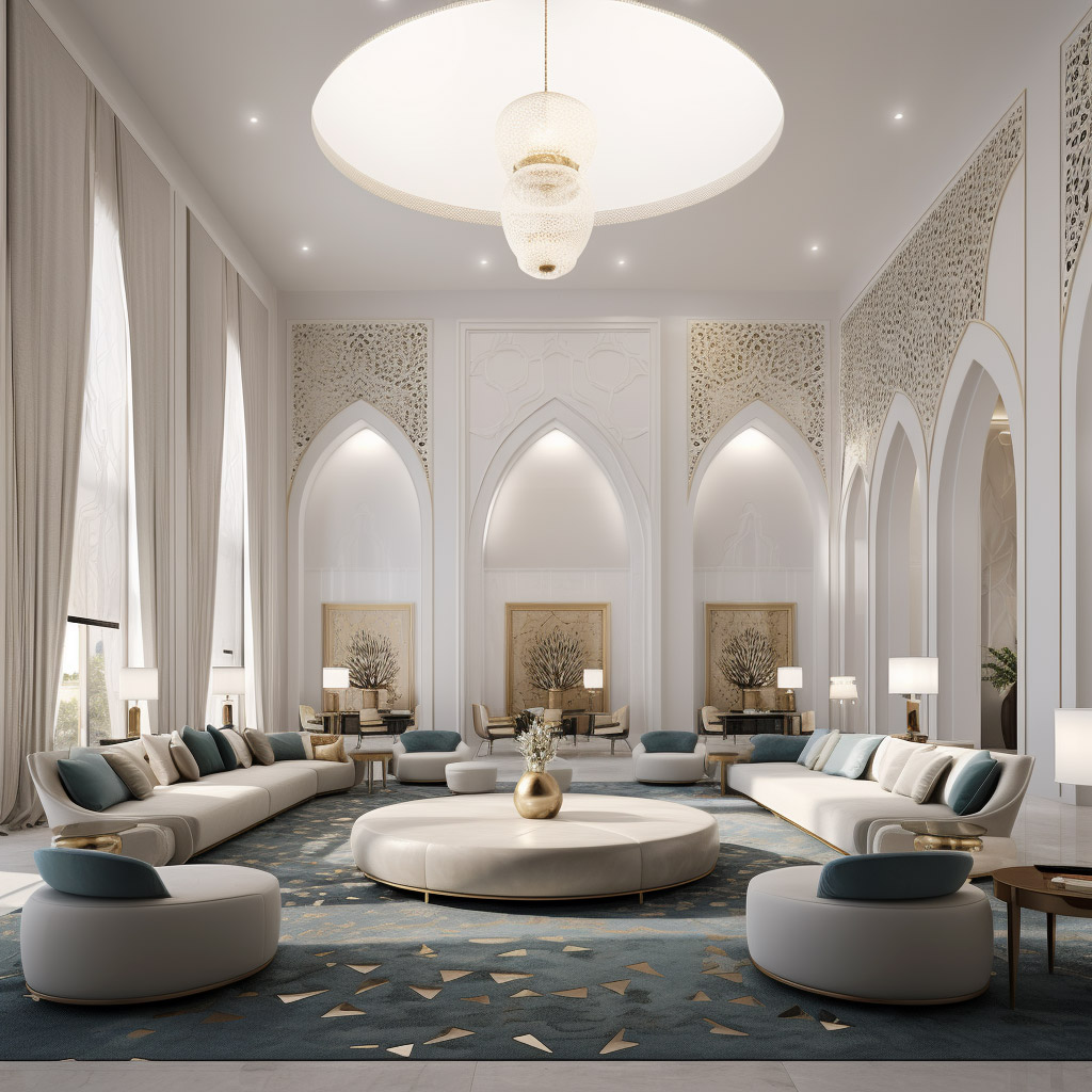 Traditional Arabic Majlis living room with Arches and modern sofas