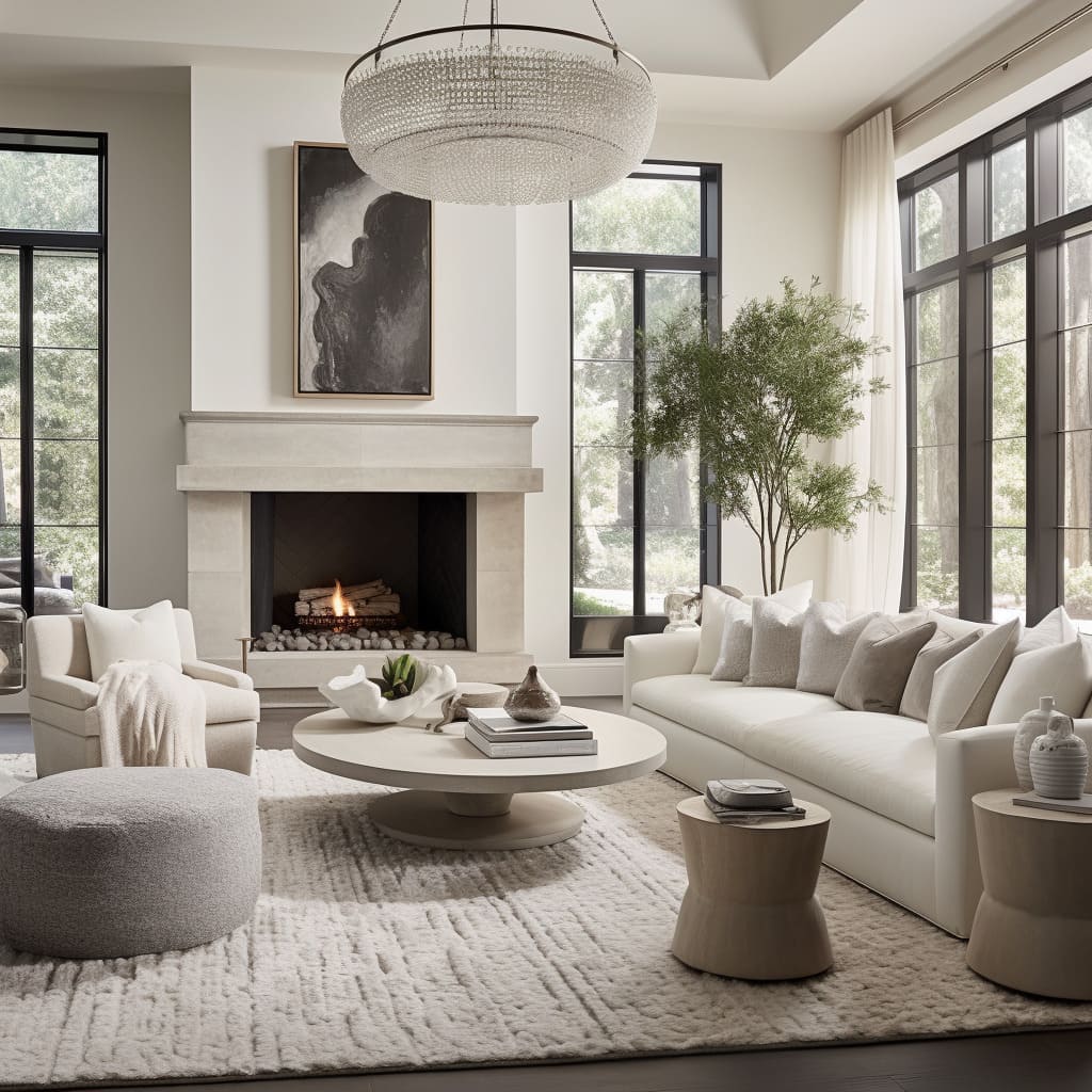 White home furniture adds a touch of modern classic sophistication to this living room.