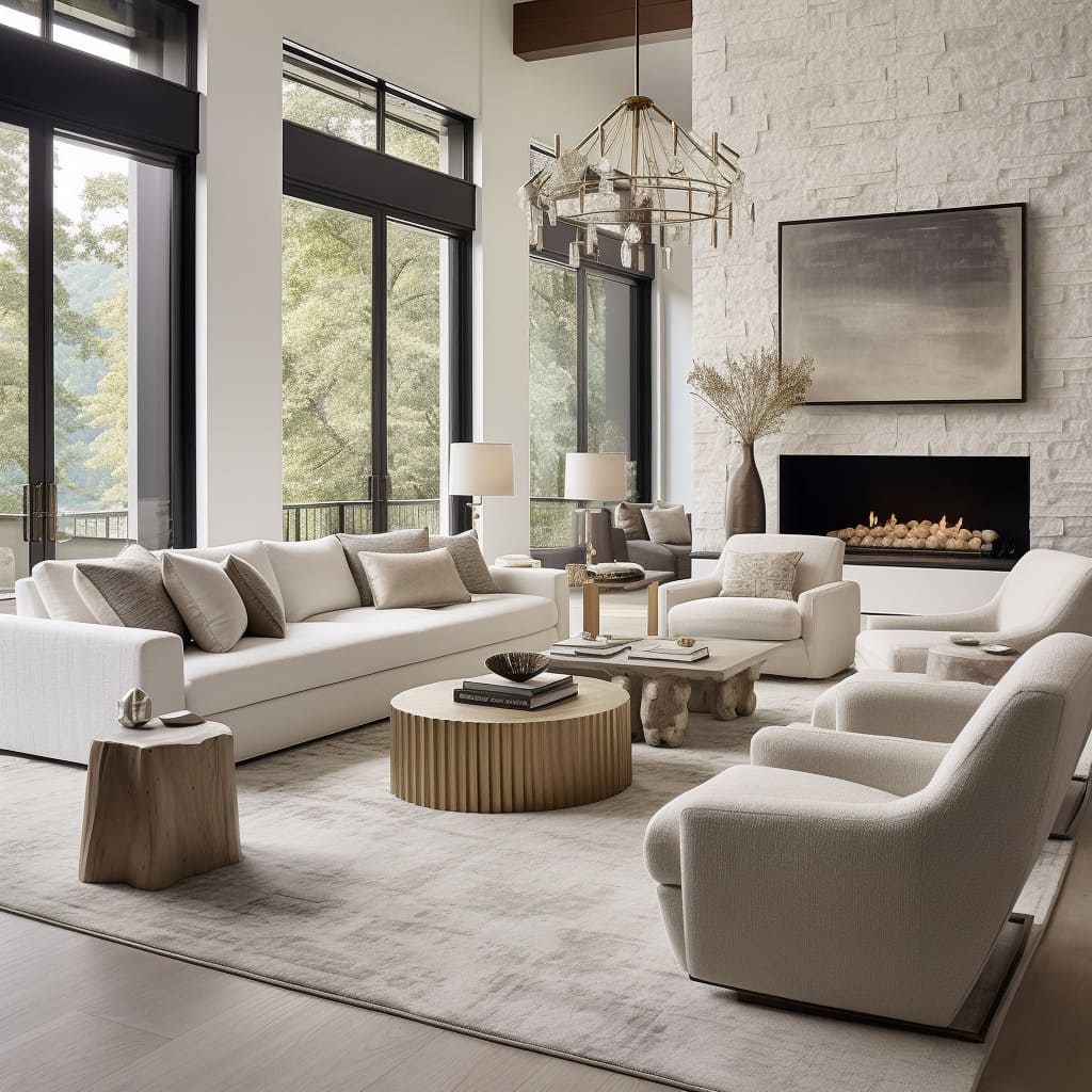 White tones in this living room create a soothing backdrop for modern classic decor.