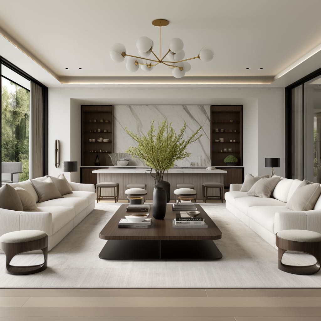 White walls and subtle accents give this modern living room an airy, LA-inspired feel.