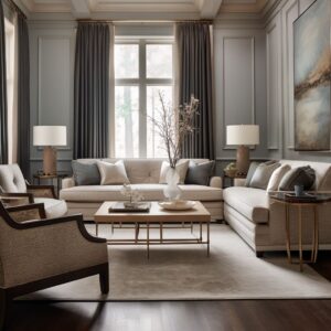 Luxurious transitional style living room: Textile, Architecture, Layering, and more