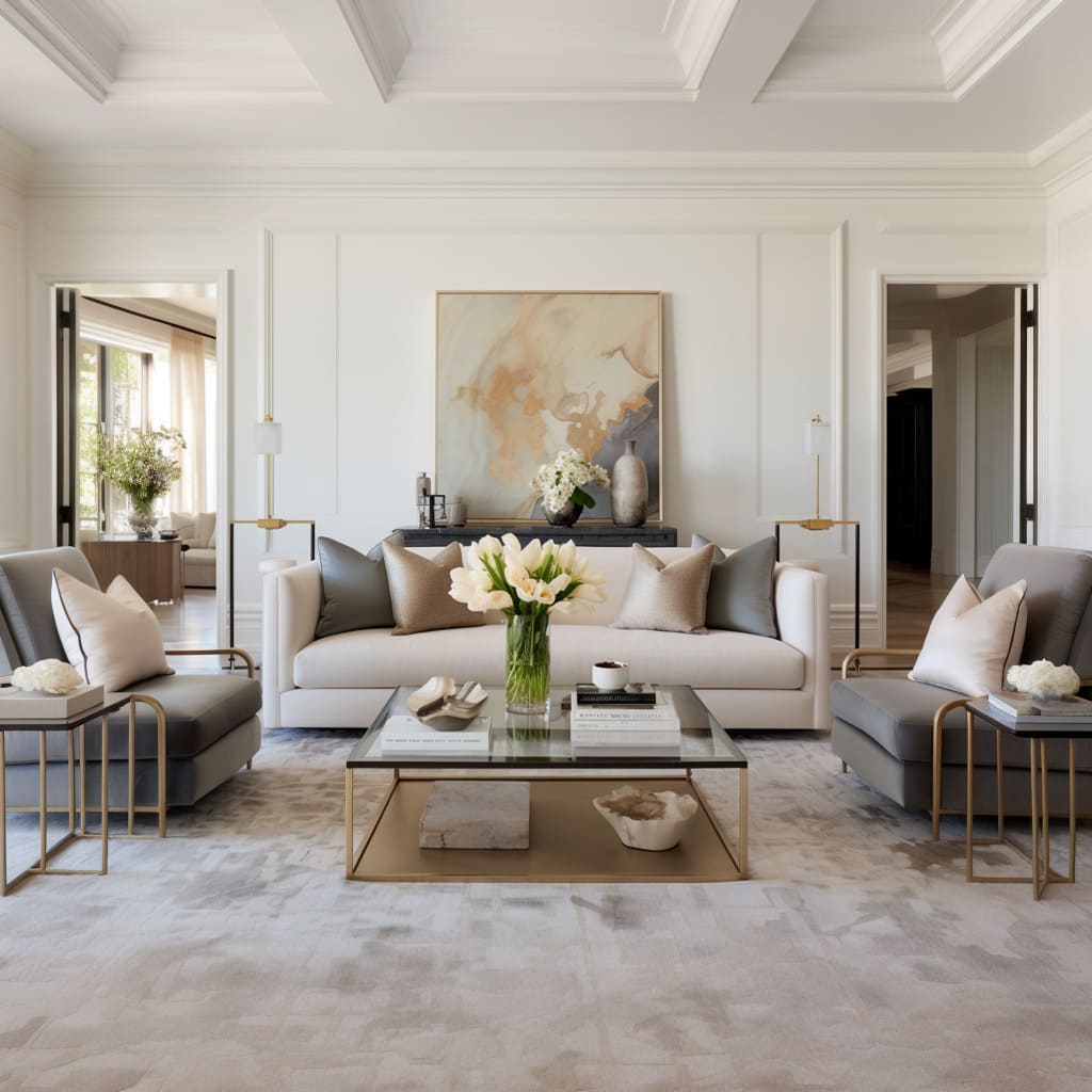 A fusion of modern classic furniture pieces sets the tone for this American style living room.
