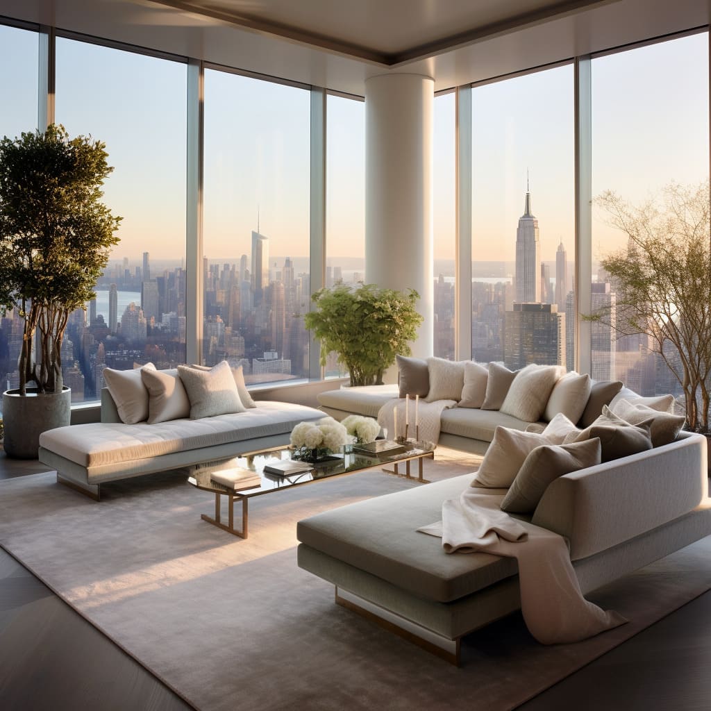 With its modern decor, the living room showcases a New York-style ambiance.