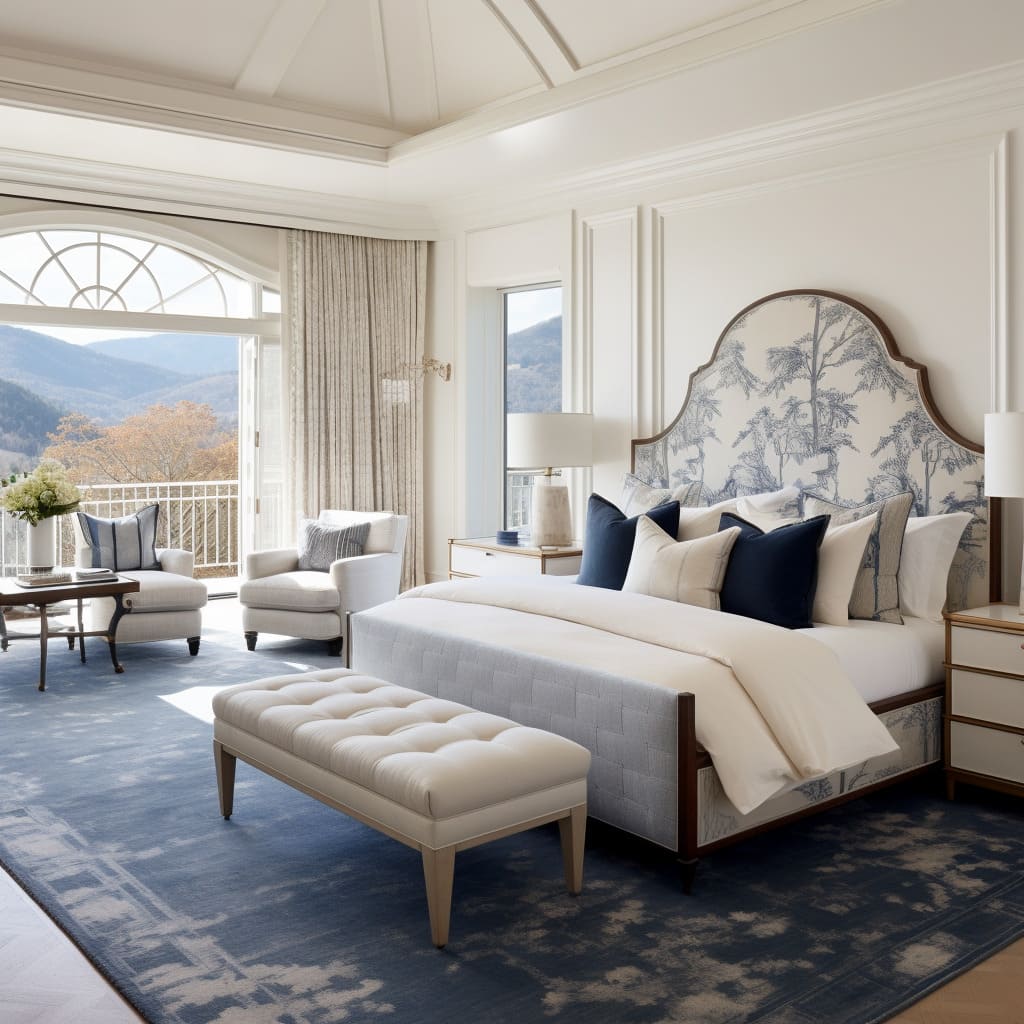 With its traditional decor, this American master bedroom offers a sense of serenity.