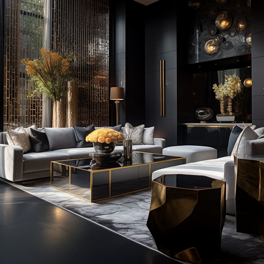 A dark living room offers a tactile and aesthetic appeal that captures the essence of design harmony