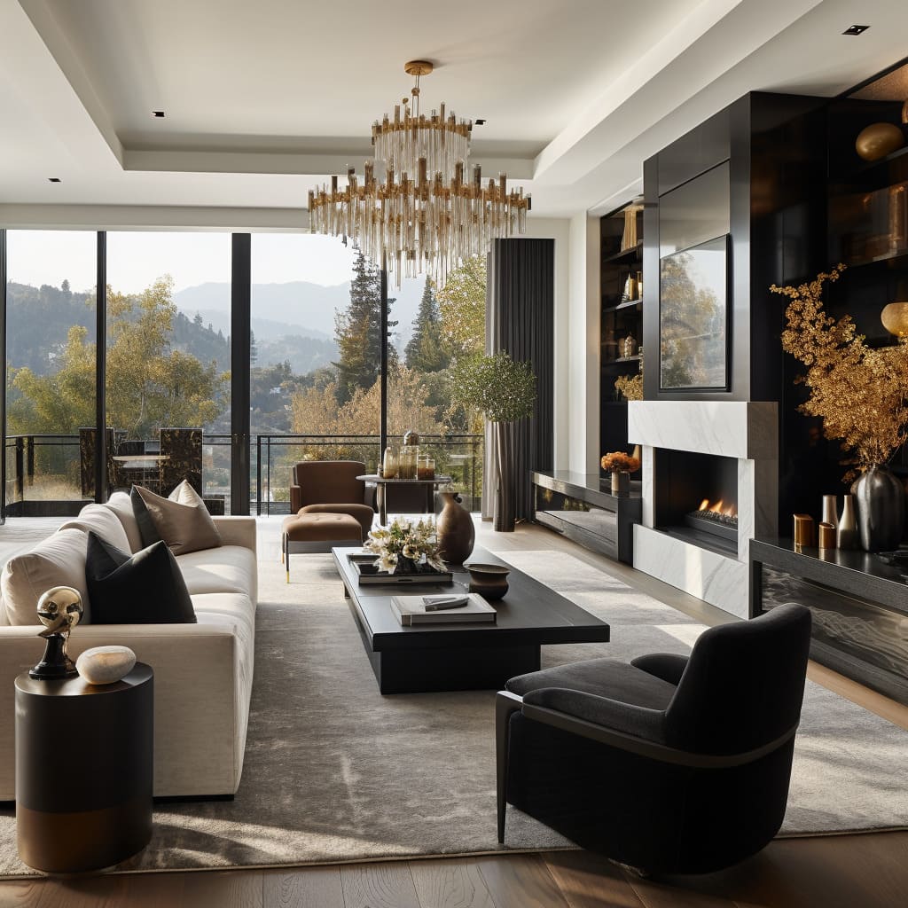 A large living room with its lavish interior design
