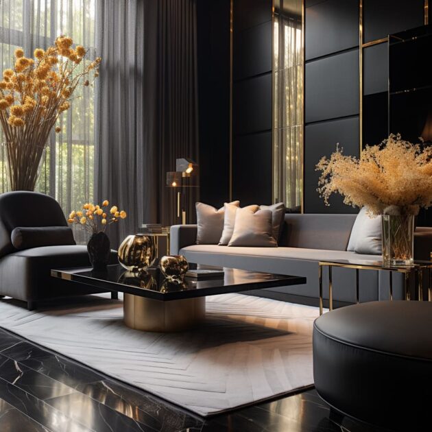 Bold Black&Gold Living Room Interior Design Ideas | Amazing
