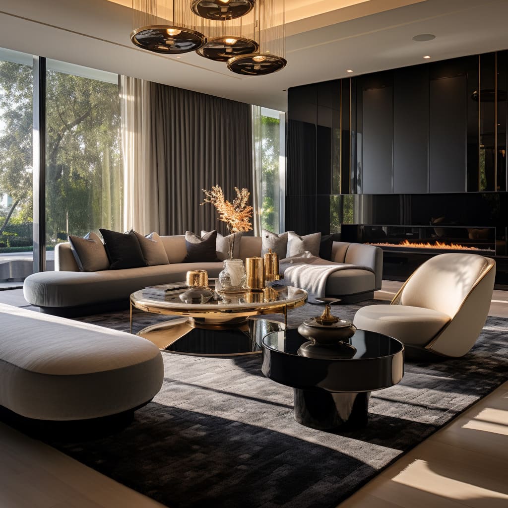 A living room with a plush and matte finish