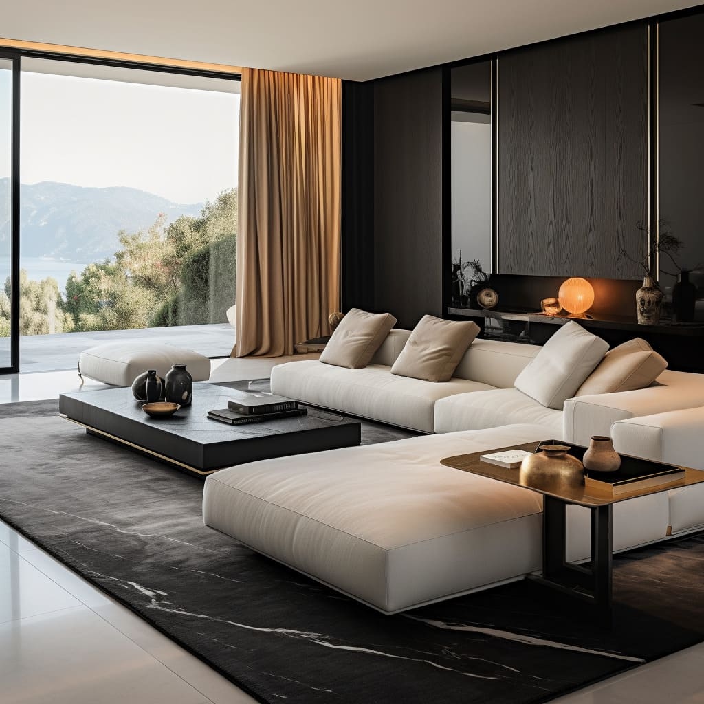 A lounge that beautifully integrates the concepts of luxury minimalist design and zen-like spaces