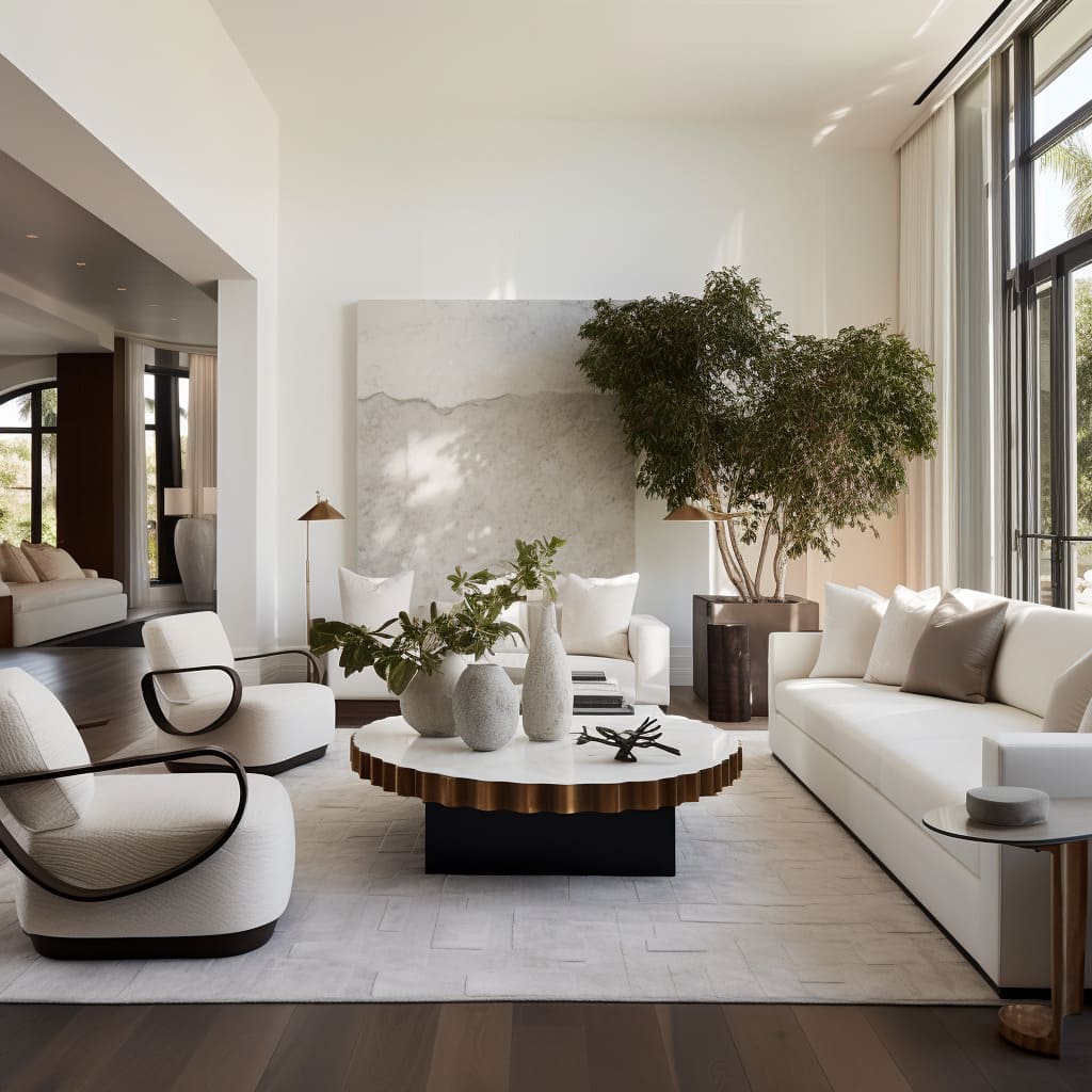 A modern lounge, sleek lines and contemporary decor create a stylish atmosphere