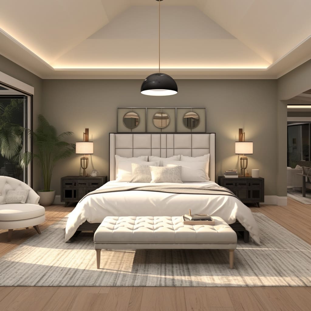A peaceful retreat, the master bedroom is tastefully decorated.