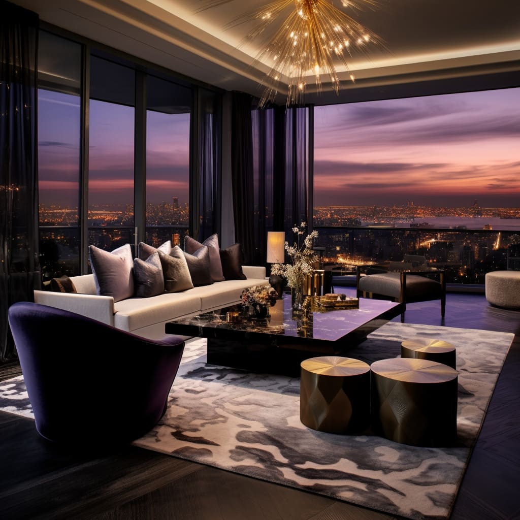 A perfect blend of style and comfort in this penthouse living room, radiating city elegance