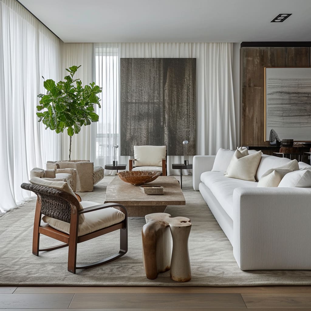 A serene atmosphere pervades the den room, where minimalist design creates a peaceful, uncluttered space