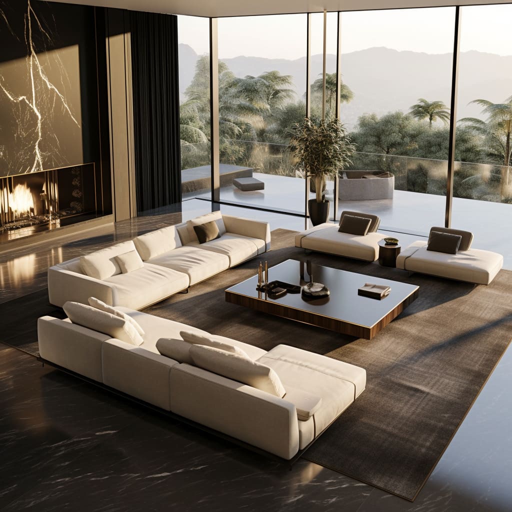 A sophisticated, contemporary-style living room that champions the beauty of minimal clutter and harmonious design