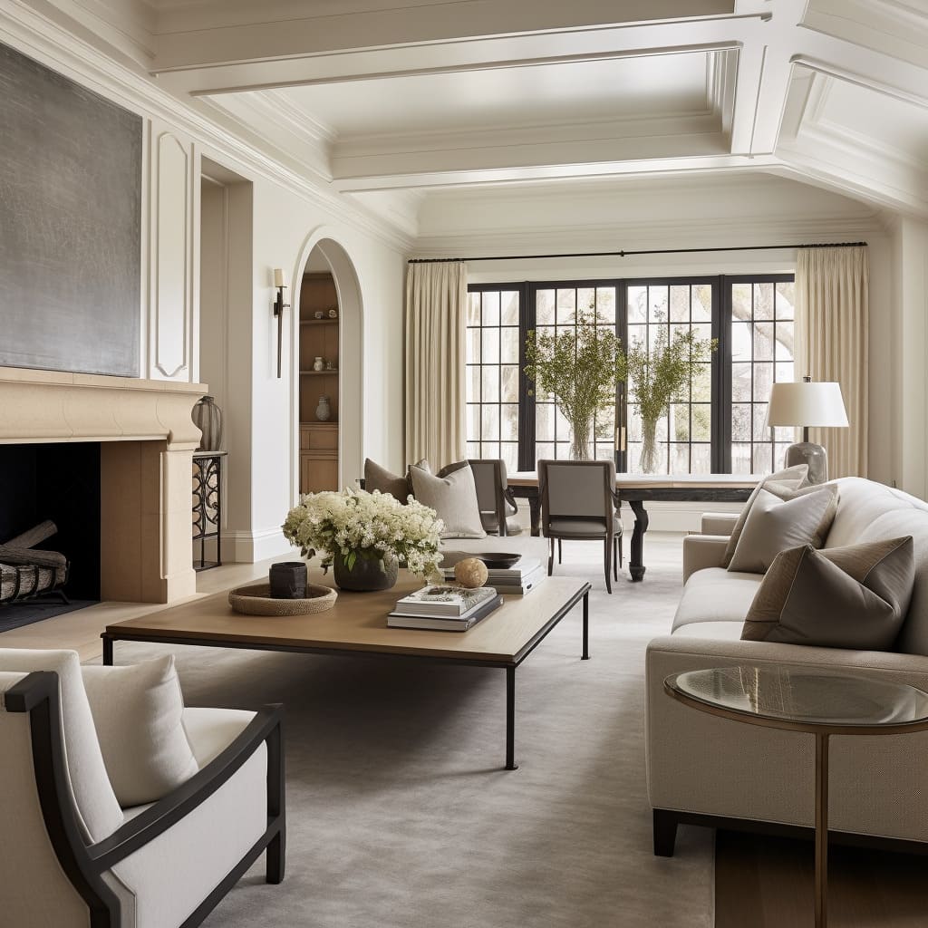 A sophisticated palette and design harmony define the living room