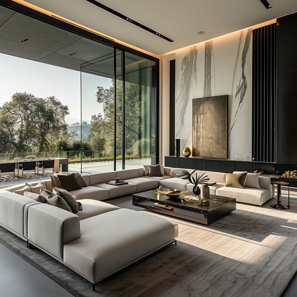 An open-plan living area, bathed in natural light, embracing the principles of refined simplicity and clean lines