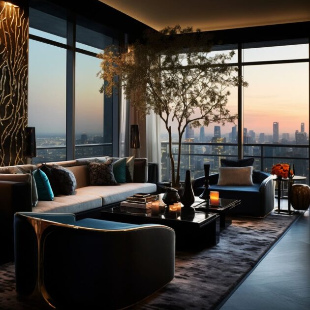 View of Luxurious Urban Aesthetic in Modern Living Room Interiors