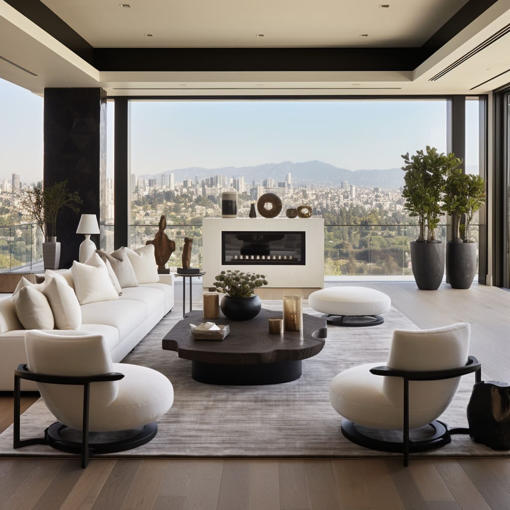 As you enter this high-end living space, you'll be transported to a world of sophistication and grandeur