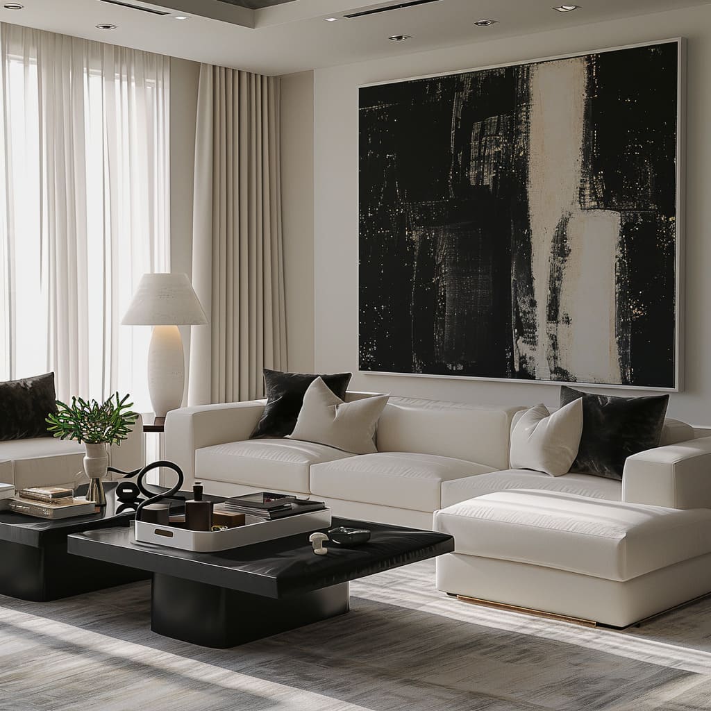 Chic simplicity defines the living space, showcasing clean lines and a minimalist approach to modern design