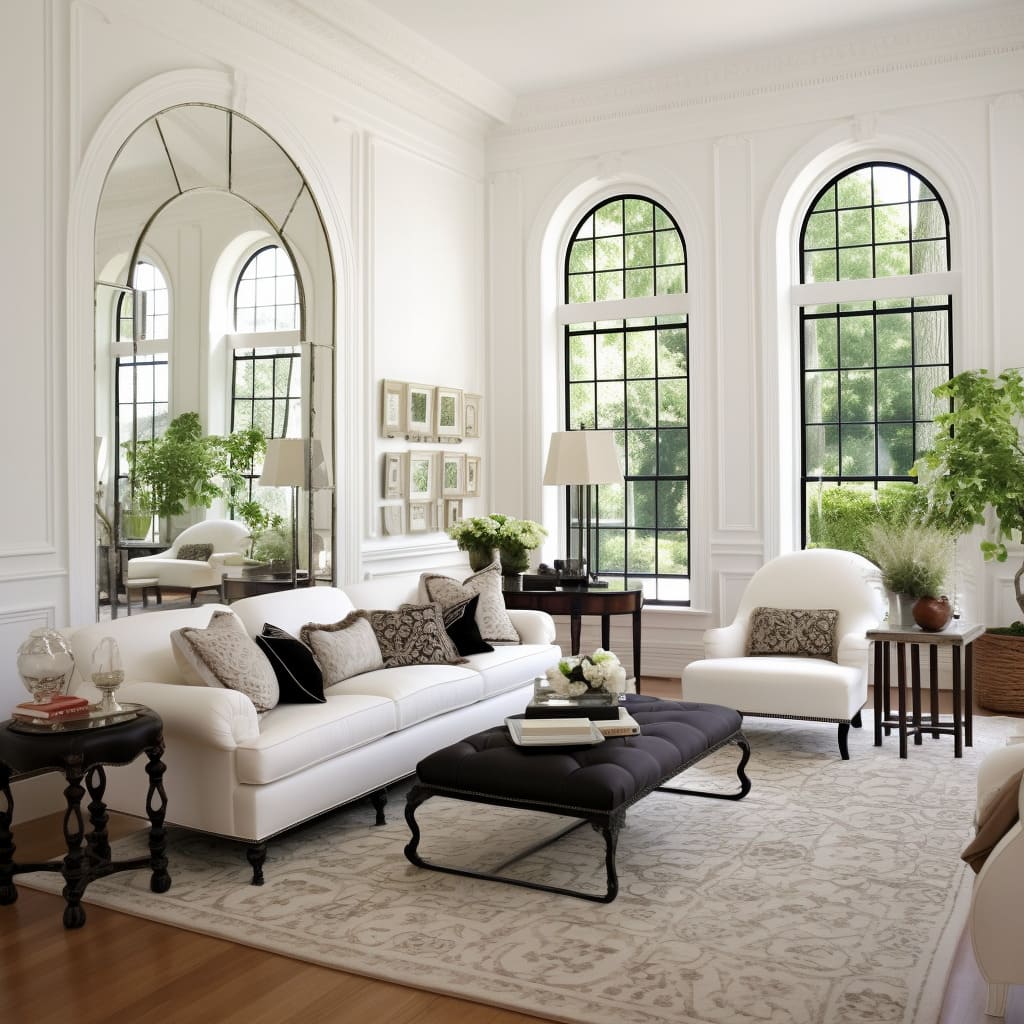 Classic furnishings and a neutral palette define the design of this American Classical interior.