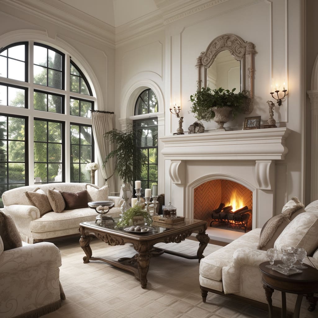 Classical elements blend seamlessly with a serene color scheme to craft a refined living space in the American Classic tradition.