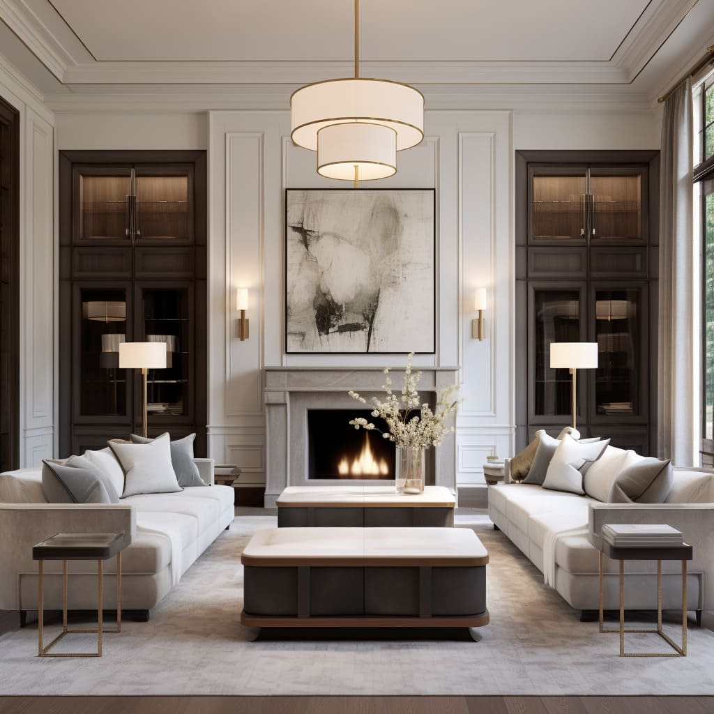 Contemporary comfort meets traditional charm in the transitional interior of the parlor