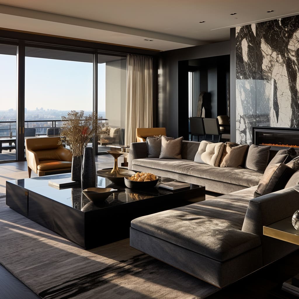 Contemporary design in this chic metropolitan penthouse living room