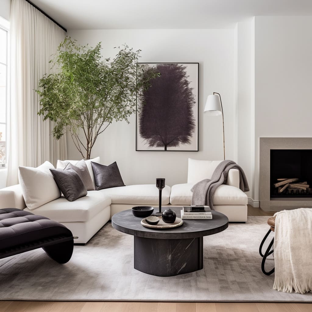 Crafted with care, this minimalist living room radiates tranquility and harmony