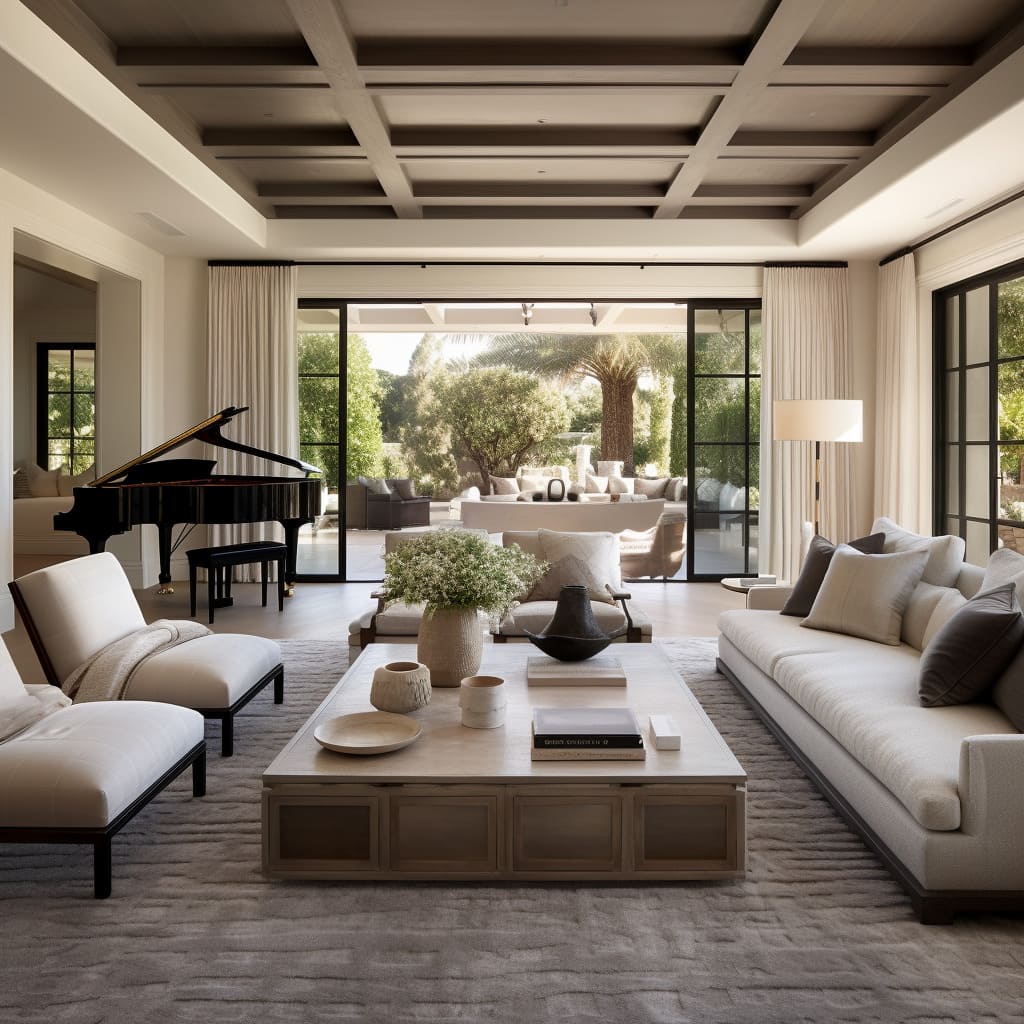 Design blending and luxurious comfort define the living room's style