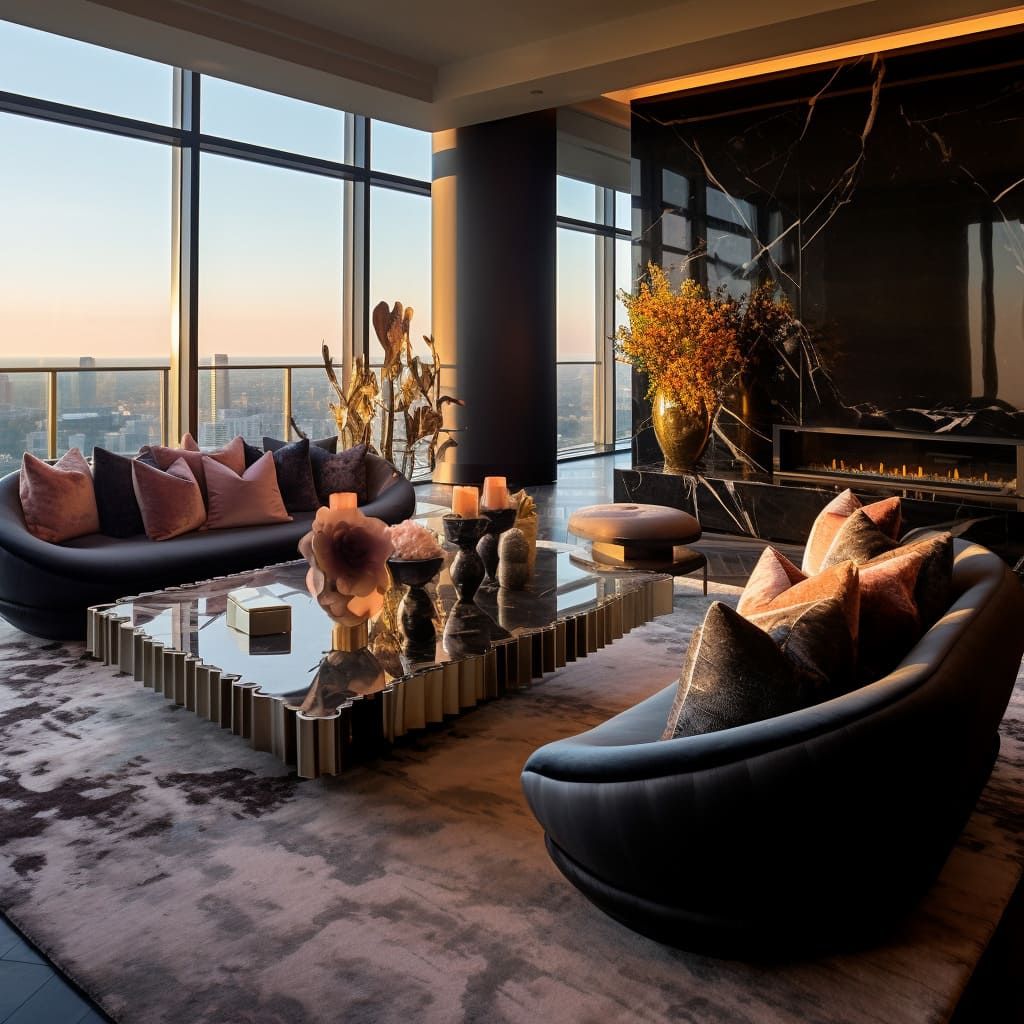 Elevated living meets city sophistication in this refined penthouse living room, perfect for a luxurious lifestyle