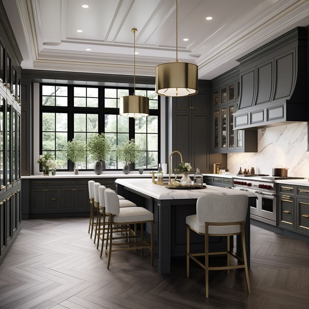 From cabinetry to seating, the kitchen extends an irresistible invitation to comfort and refinement.