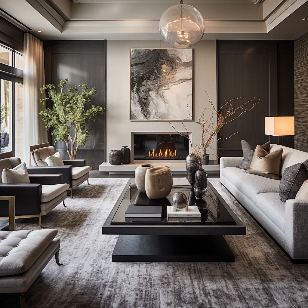 Gray elegance is achieved through spatial elegance and modern decor