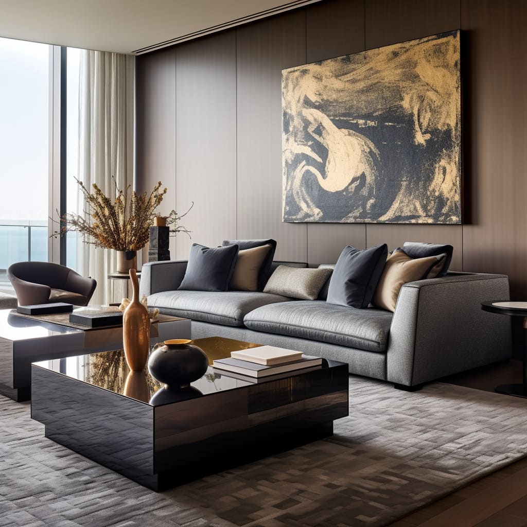 Harmonious balance reigns in this penthouse living room, accentuating its architectural features