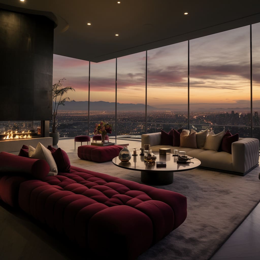 In the American-style house, the living room offers an amazing urban panorama.