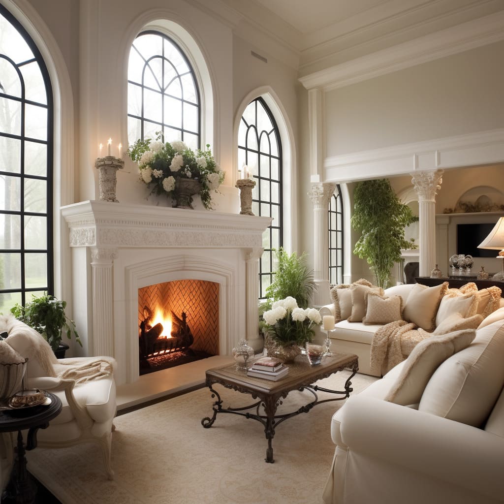In this USA Classical-style home, the living room features classic furnishings and a warm ambiance.