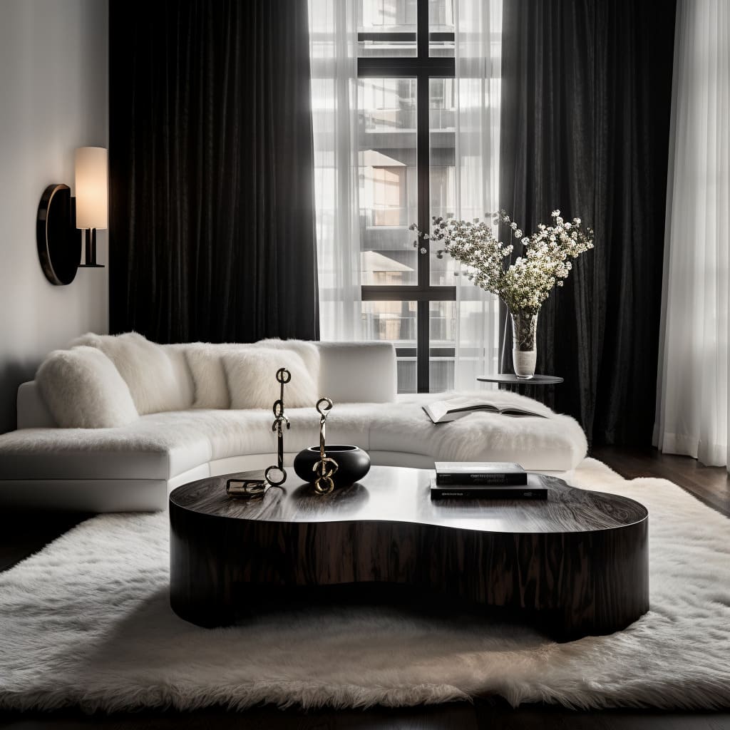 In this opulent living room, modern minimalism meets luxury for a sophisticated interior design