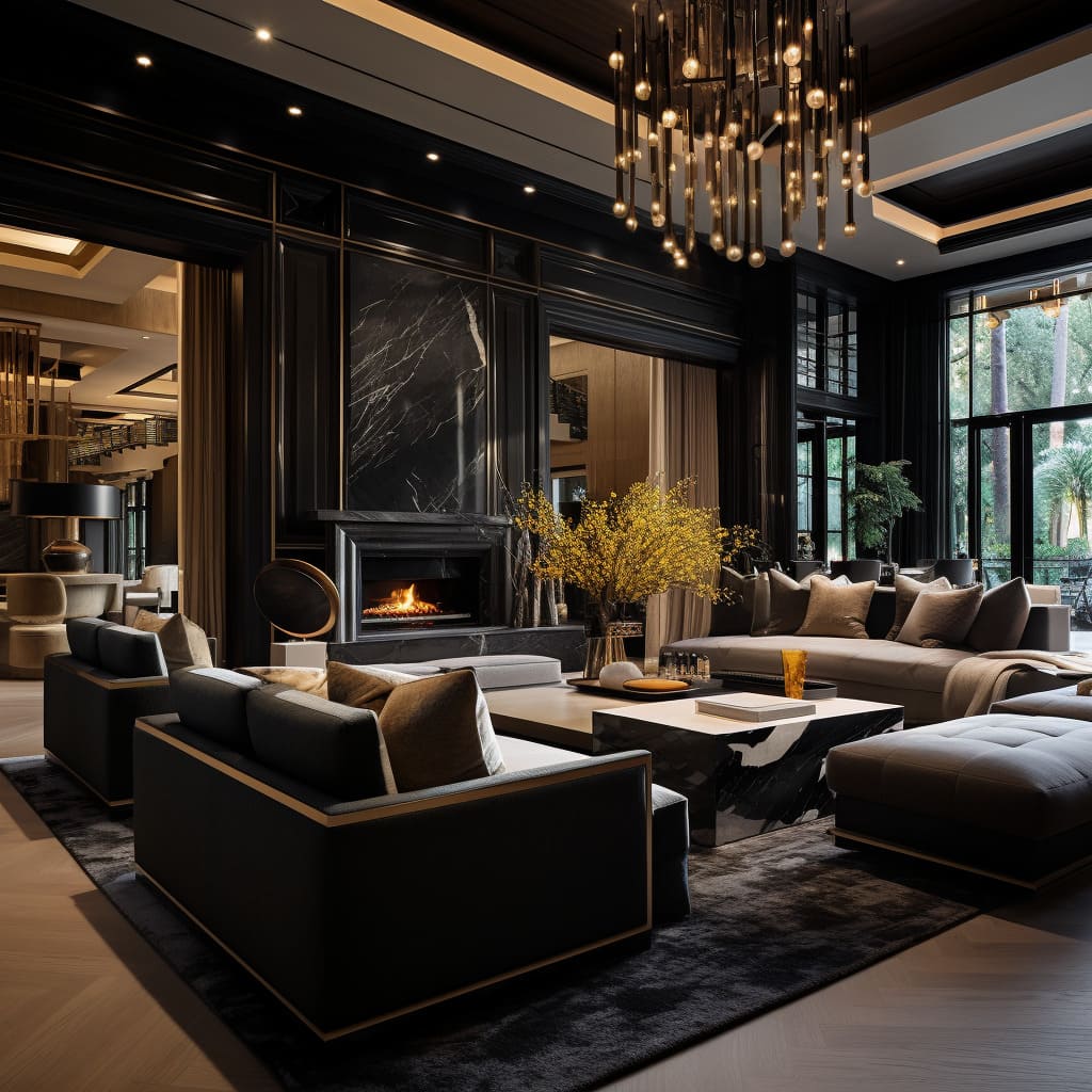 Metallic accents and bespoke experiences contribute to the opulent atmosphere of the living room